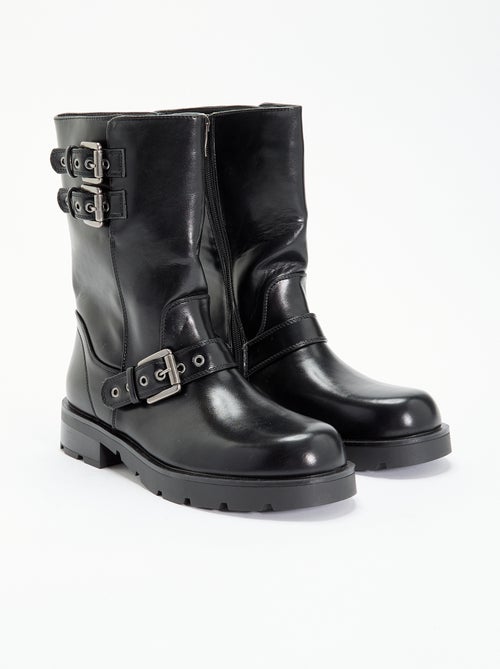 Boots tige haute en simili avec lanière fantaisie - Kiabi