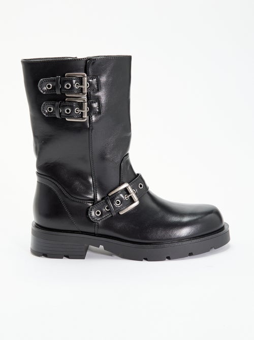 Boots tige haute en simili avec lanière fantaisie - Kiabi