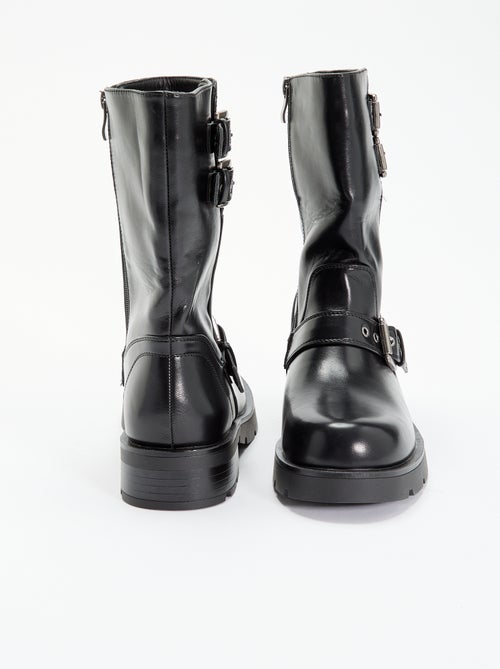 Boots tige haute en simili avec lanière fantaisie - Kiabi