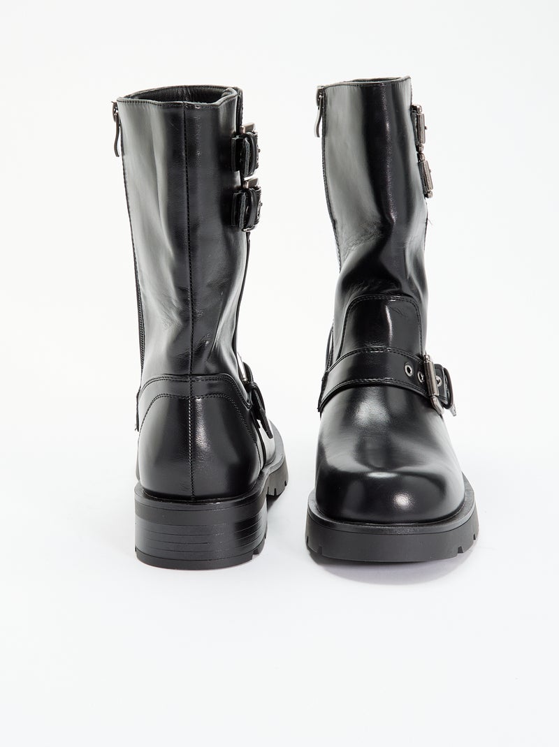 Boots tige haute en simili avec lanière fantaisie Noir - Kiabi