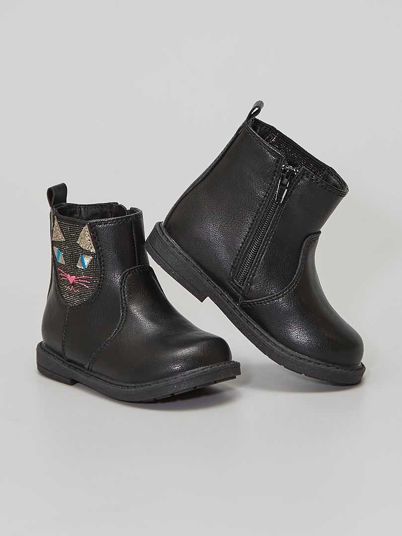 Boots type 'chelsea' 'chat' noir - Kiabi