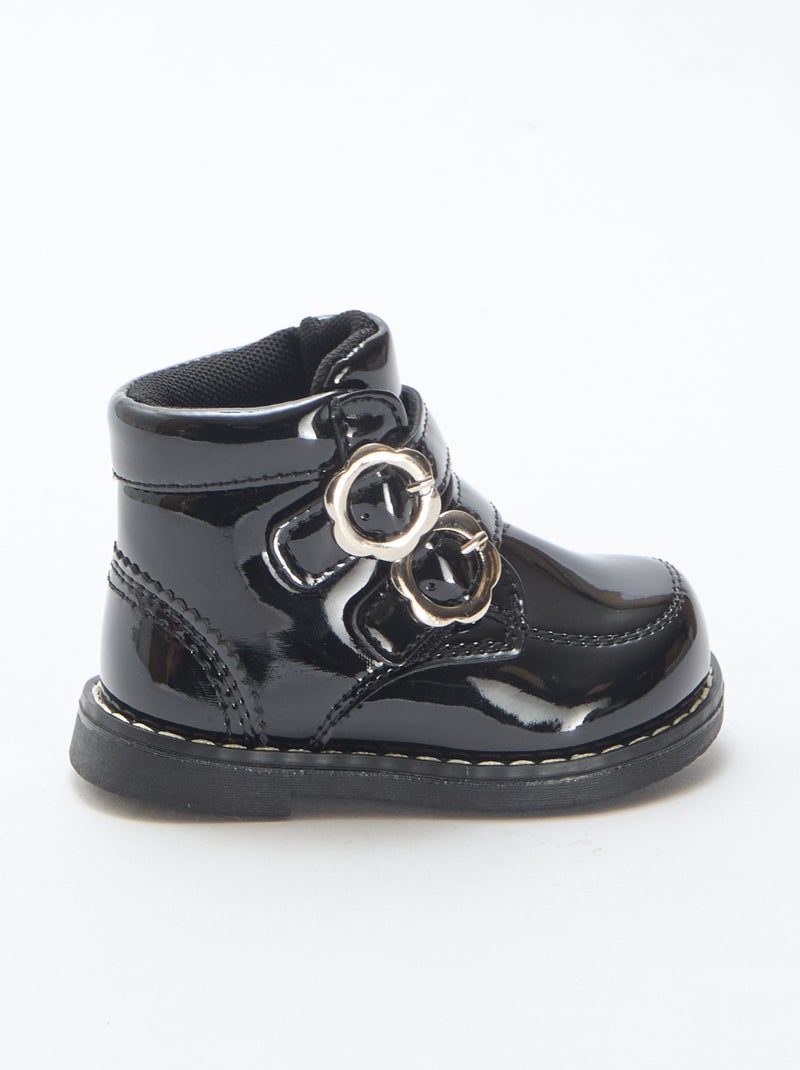 Boots vernies à scratchs Noir - Kiabi