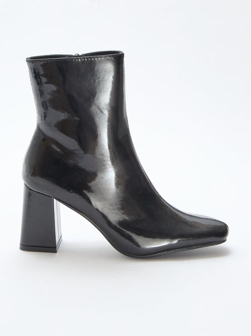 Boots vernies à talon carré - Kiabi