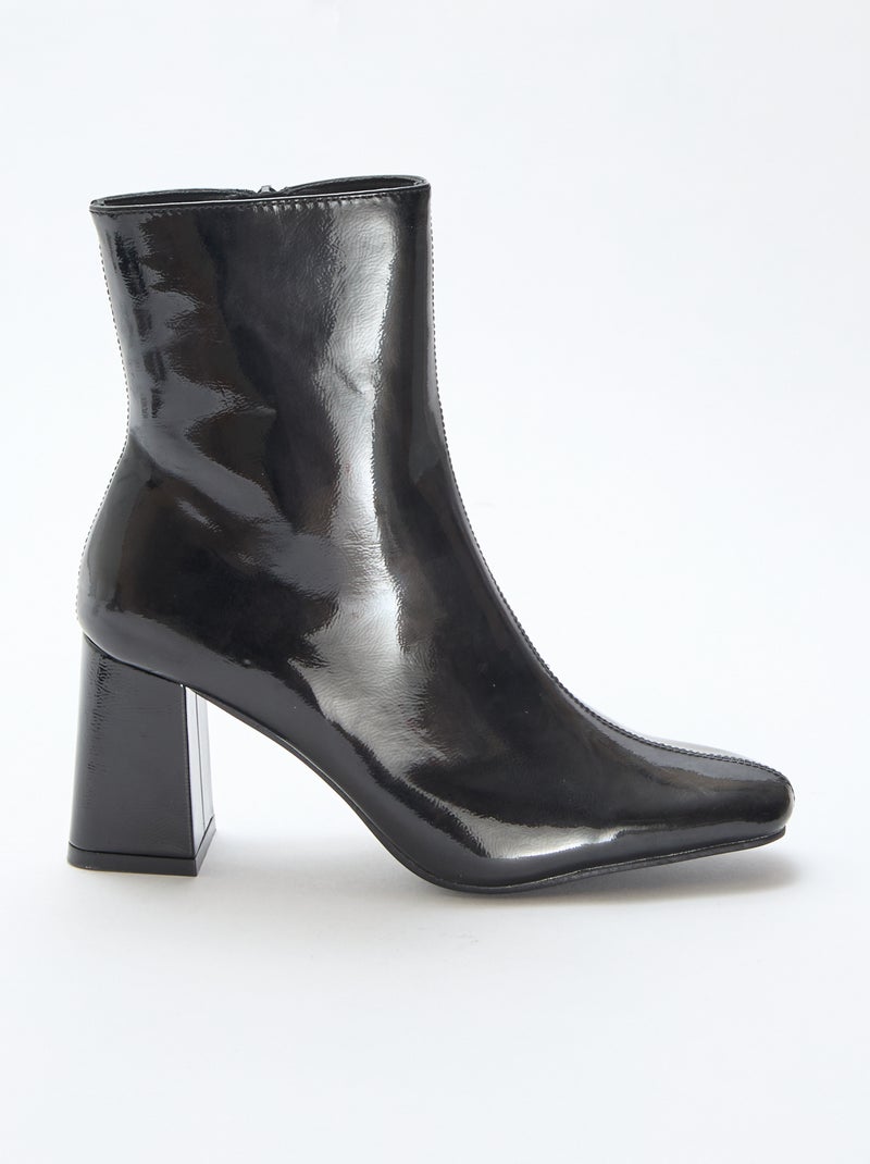 Boots vernies à talon carré Noir - Kiabi