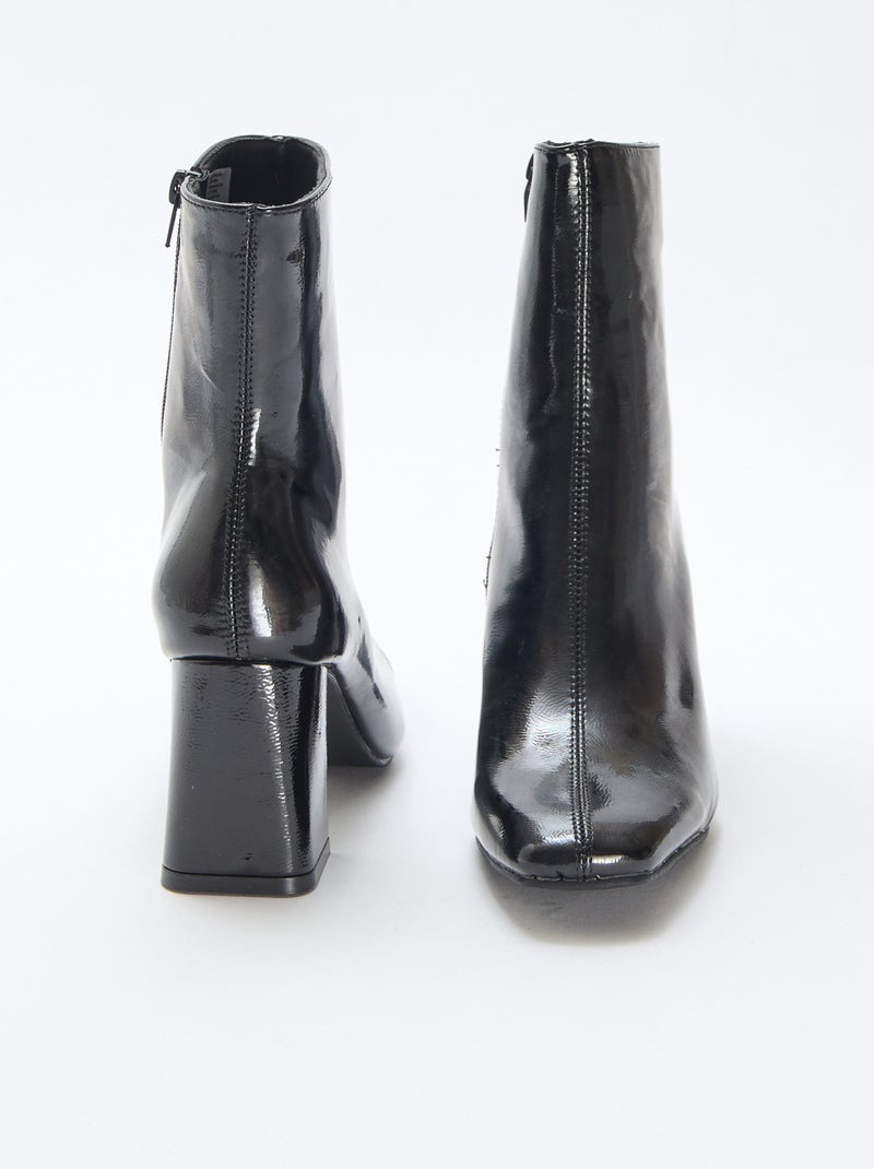 Boots vernies à talon carré Noir - Kiabi