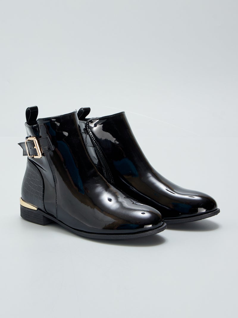 Boots vernies avec effet croco Noir - Kiabi