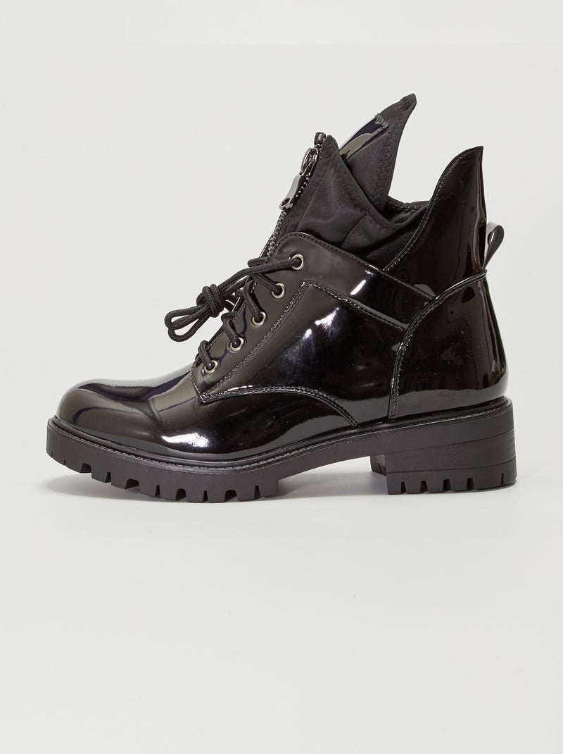 Boots vernies forme chaussettes noir verni - Kiabi