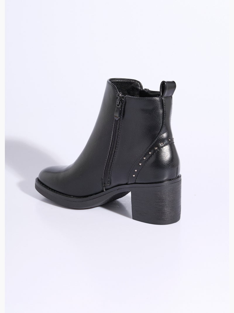 Boots zippées à talon détails cloutés - afibel Noir - Kiabi