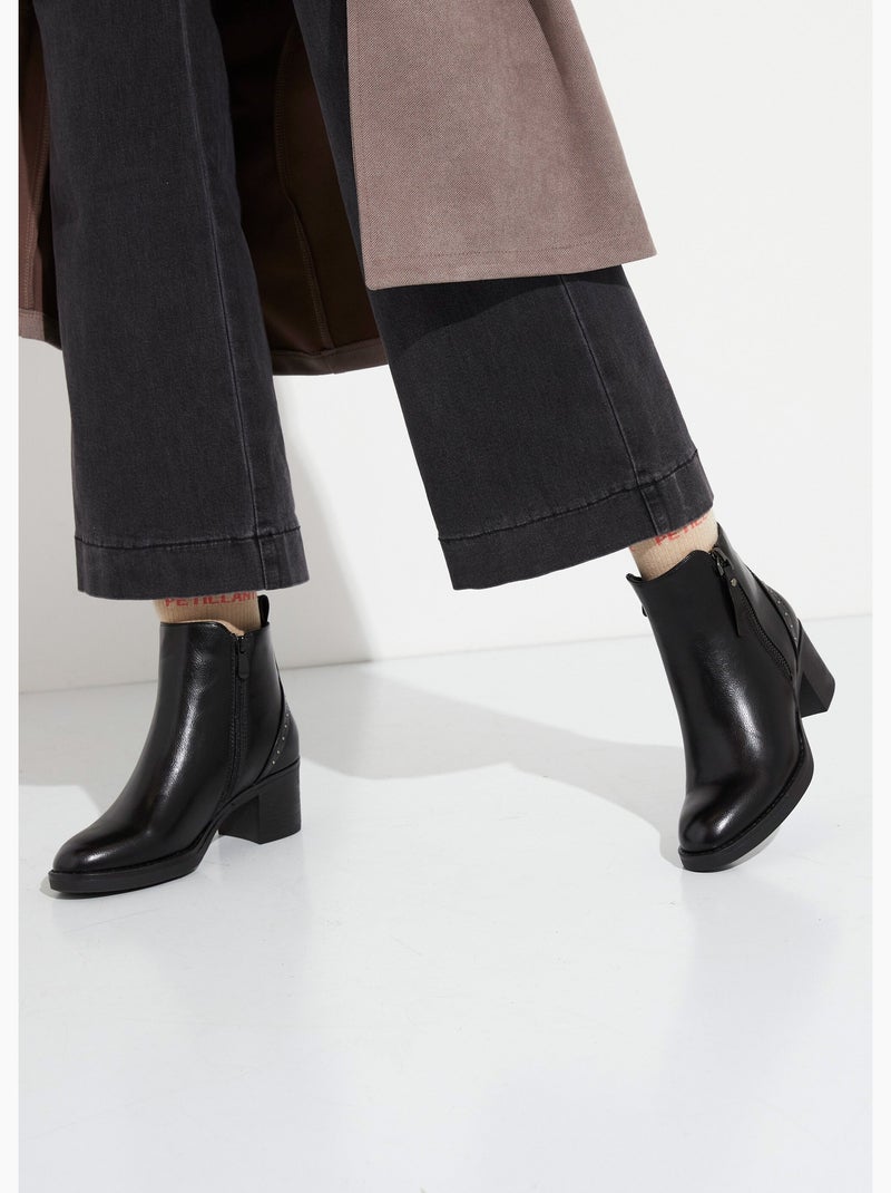 Boots zippées à talon détails cloutés - afibel Noir - Kiabi