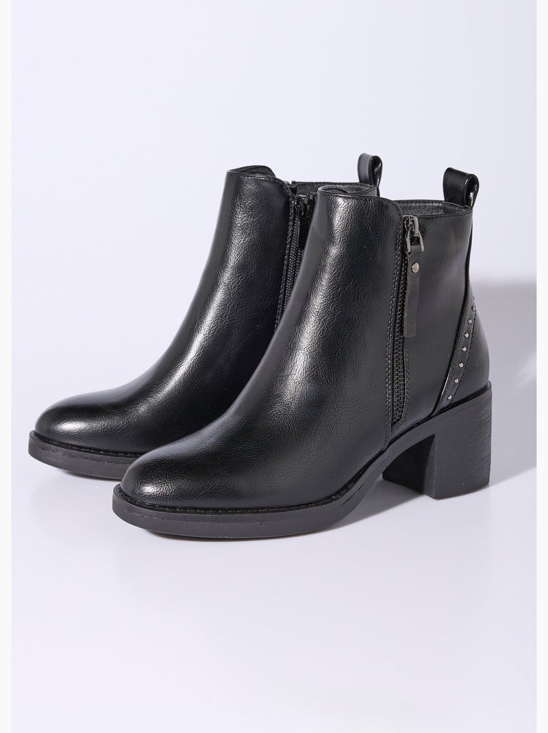 Boots zippées à talon détails cloutés - afibel Noir - Kiabi