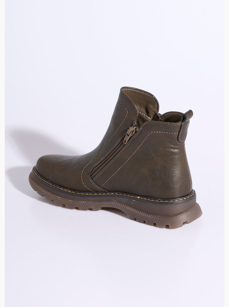 Boots zippées, coutures contrastantes - AFIBEL Kaki - Kiabi