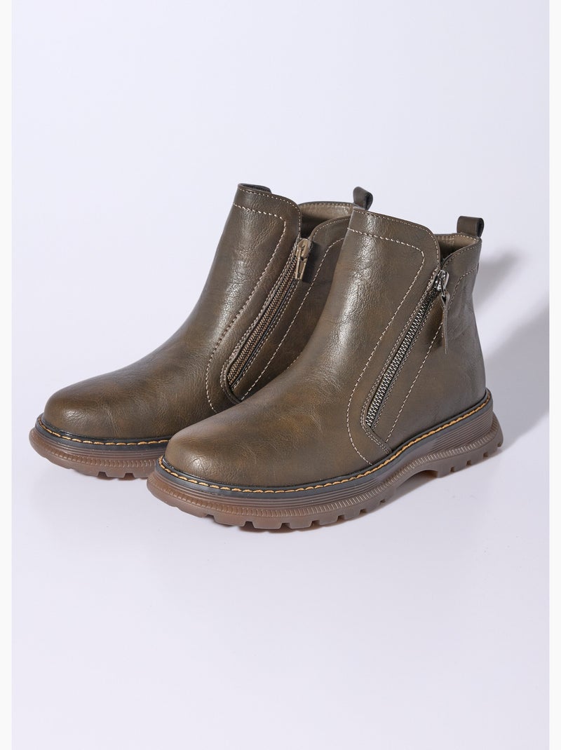 Boots zippées, coutures contrastantes - AFIBEL Kaki - Kiabi