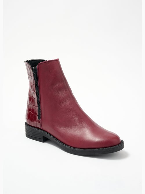 Boots zippées cuir largeur confort effet croco - Afibel - Kiabi
