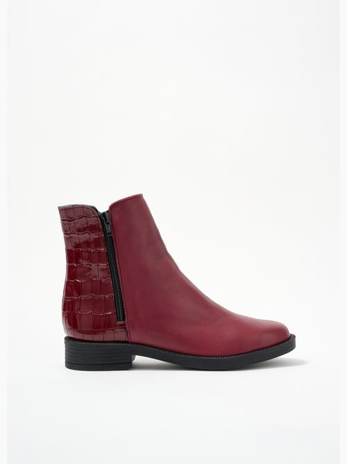 Boots zippées cuir largeur confort effet croco - Afibel - Kiabi