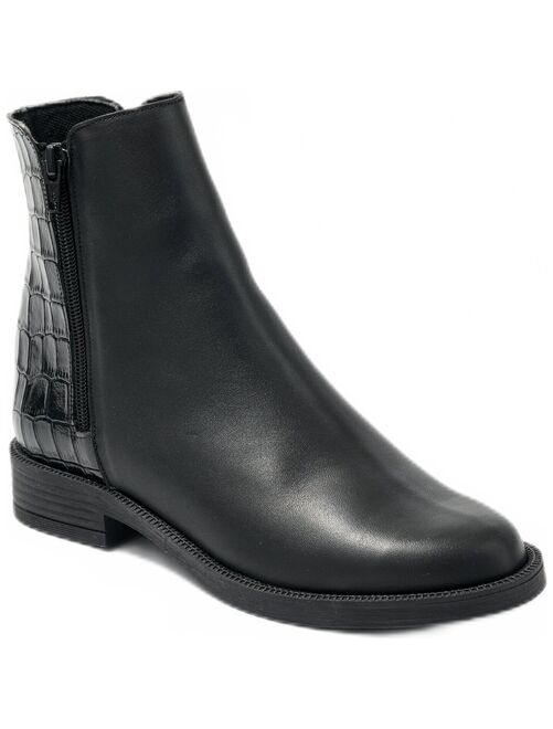 Boots zippées cuir largeur confort effet croco - Kiabi