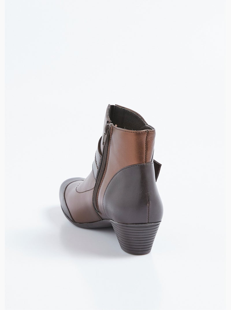 Boots zippées cuir talon décroché - Afibel Bronze - Kiabi