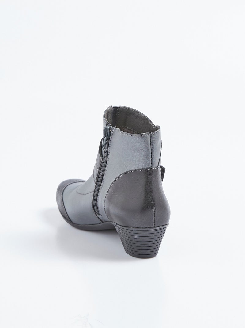 Boots zippées cuir talon décroché - Afibel Gris - Kiabi