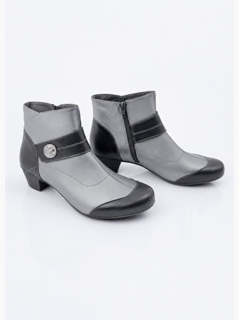 Boots zippées cuir talon décroché - afibel Gris - Kiabi