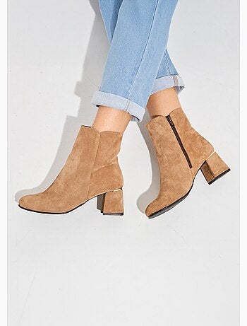 Boots zippées cuir velouté - afibel