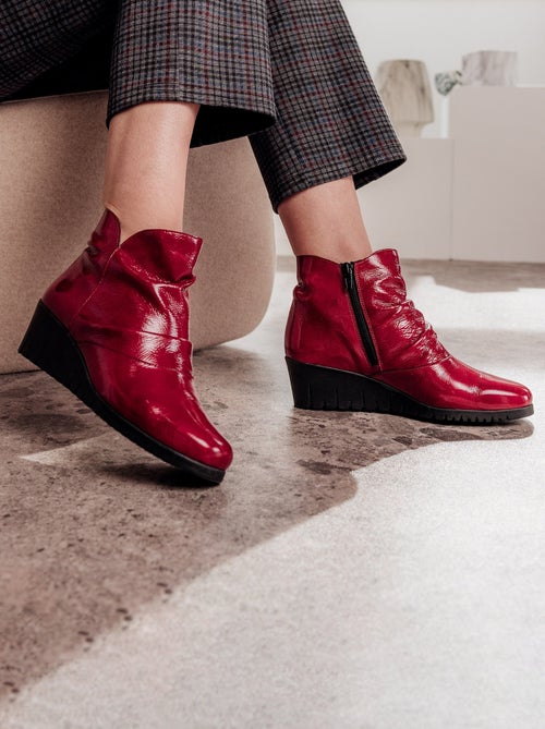 Boots zippées cuir vernis - Afibel - Kiabi