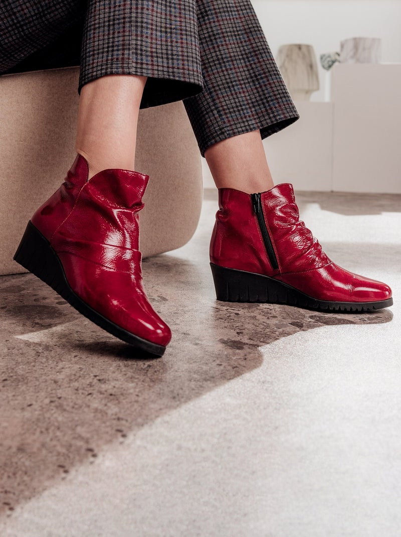 Boots zippées cuir vernis - Afibel N/A - Kiabi