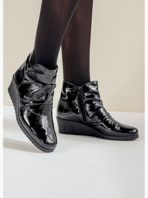 Boots zippées cuir vernis - Afibel - Kiabi