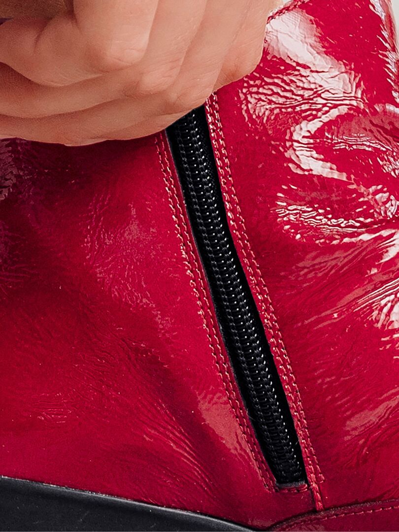 Boots zippées cuir vernis - Rouge - Kiabi - nu€