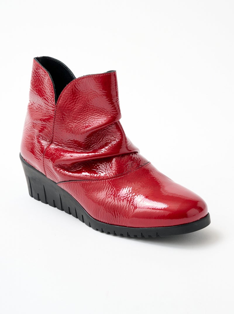 Boots zippées cuir vernis Rouge - Kiabi