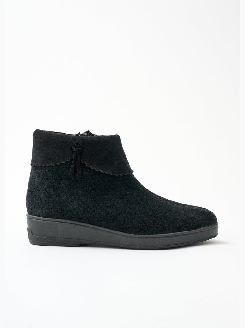 Boots zippées fourrées largeur confort cuir velours - Afibel Noir - Kiabi
