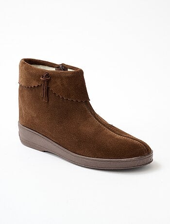 Boots zippées fourrées largeur confort cuir velours