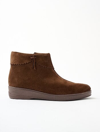 Boots zippées fourrées largeur confort cuir velours