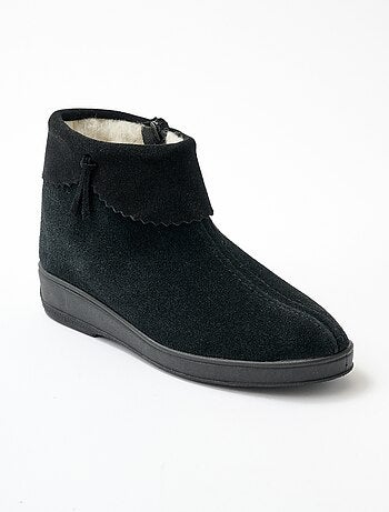Boots zippées fourrées largeur confort cuir velours