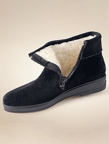 Boots zippées fourrées largeur confort cuir velours