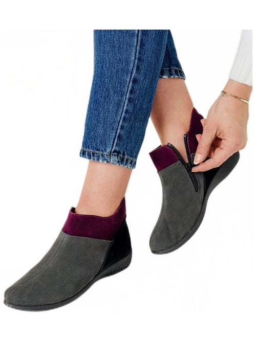 Boots zippées largeur confort cuir velours - afibel - Kiabi Boots zippées largeur confort cuir velours - afibel - Kiabi