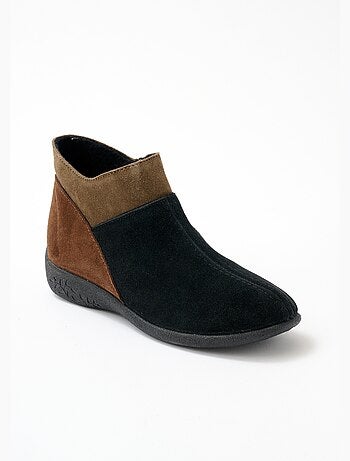 Boots zippées largeur confort cuir velours - Afibel