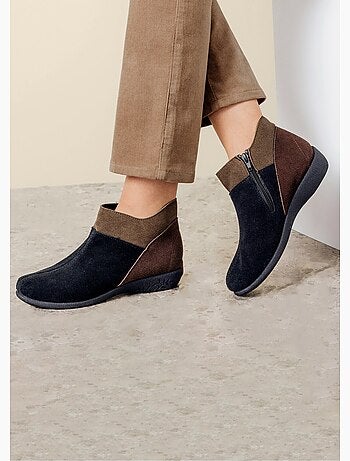 Boots zippées largeur confort cuir velours - Afibel