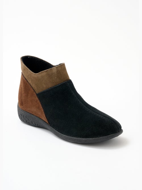 Boots zippées largeur confort cuir velours - Afibel - Kiabi