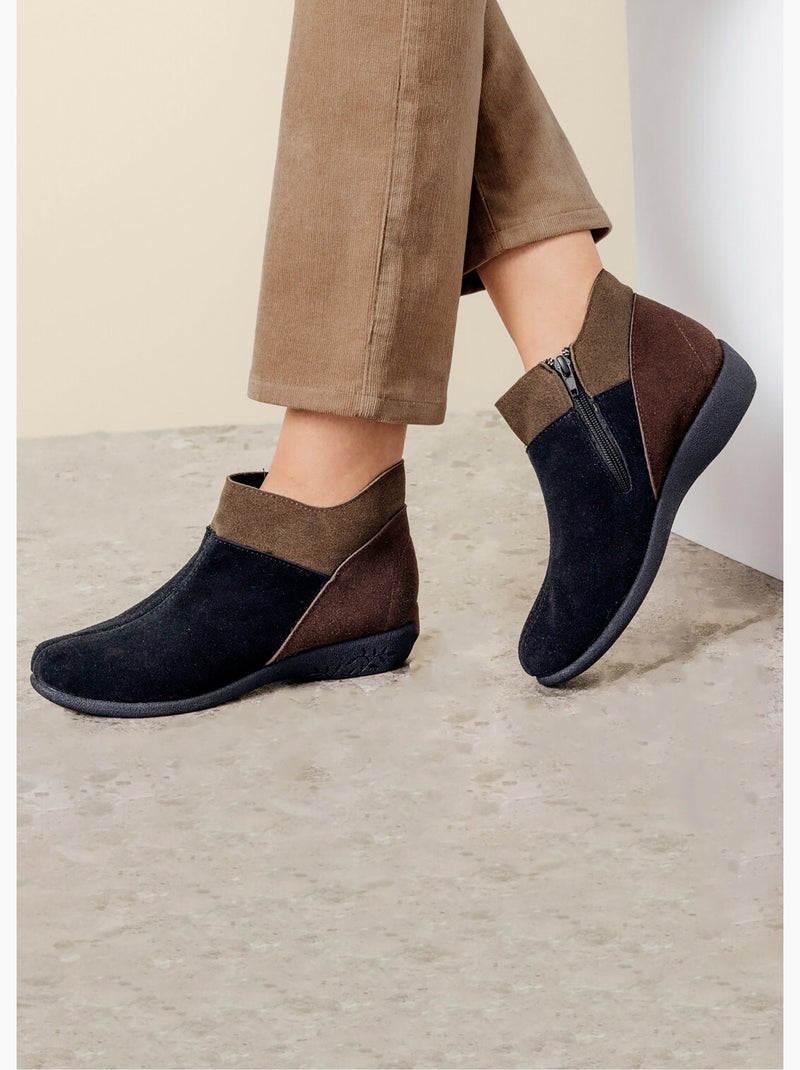 Boots zippées largeur confort cuir velours - Afibel Noir - Kiabi