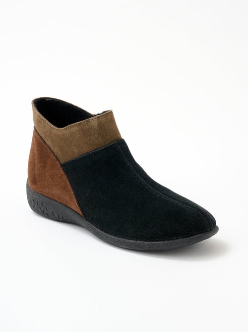 Boots zippées largeur confort cuir velours - Afibel - Kiabi