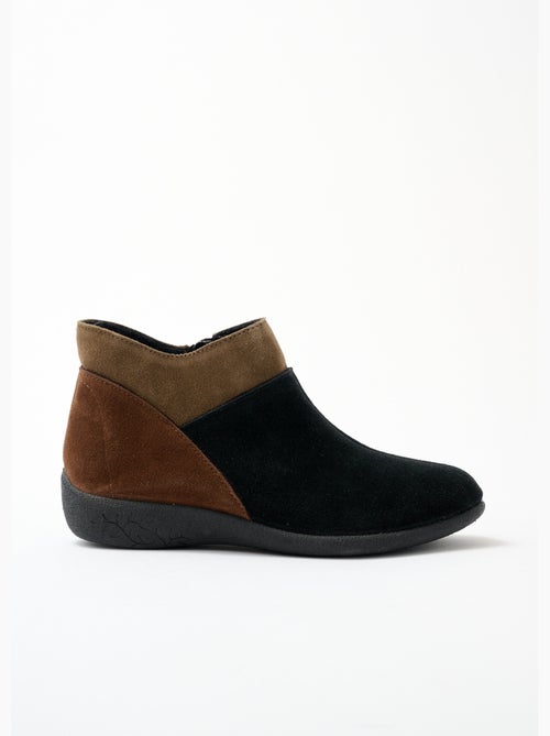 Boots zippées largeur confort cuir velours - Afibel - Kiabi