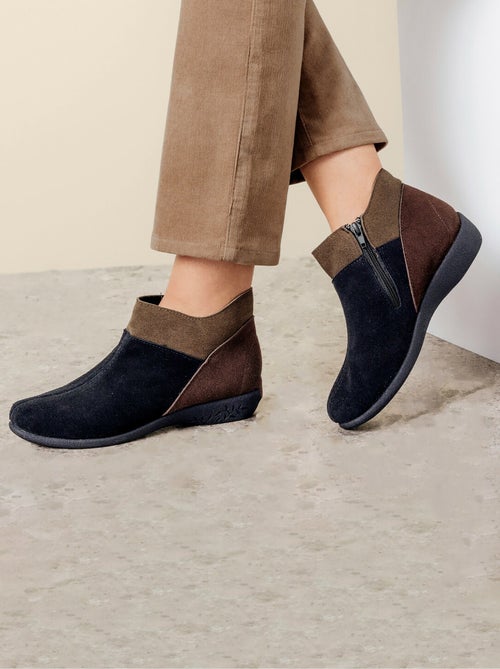 Boots zippées largeur confort cuir velours - Afibel - Kiabi