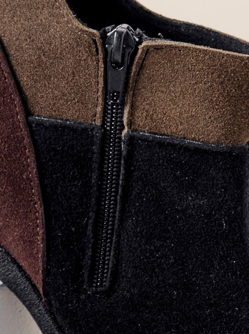 Boots zippées largeur confort cuir velours - Afibel - Kiabi