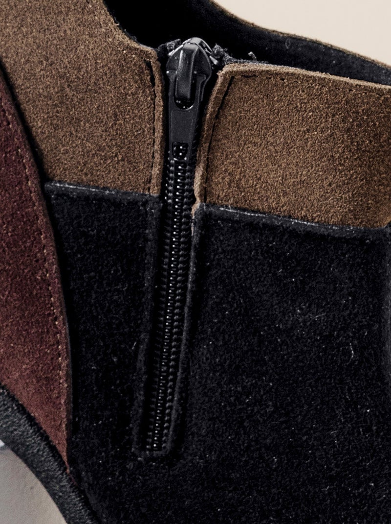 Boots zippées largeur confort cuir velours - Afibel Noir Marron - Kiabi