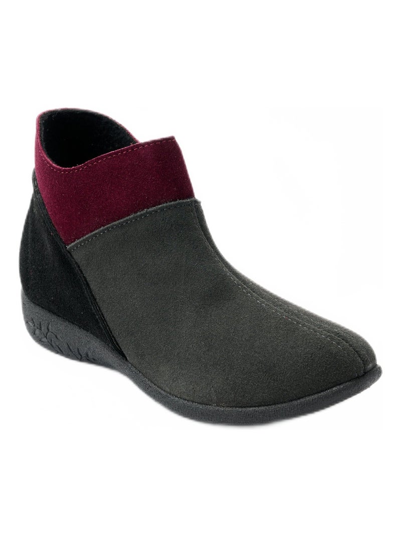 Boots zippées largeur confort cuir velours Gris Violet - Kiabi