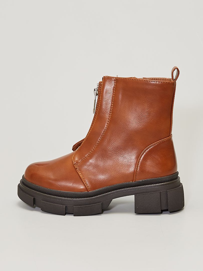 Boots zippées style ranger marron clair - Kiabi