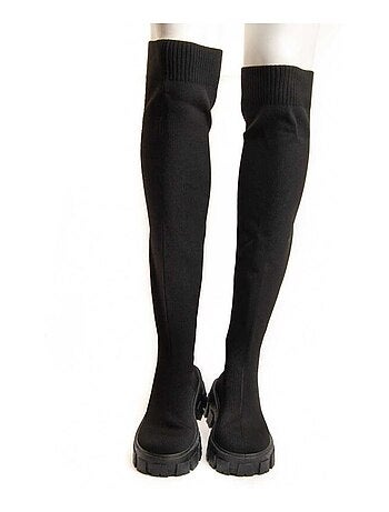 BOTTE À PLATEFORME TISSU NOIR