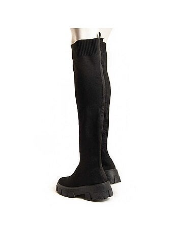BOTTE À PLATEFORME TISSU NOIR