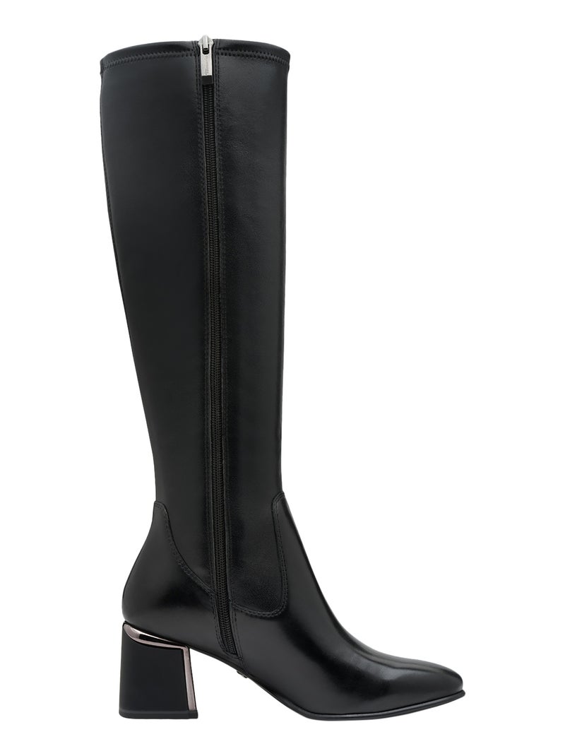Botte à Talon Cuir Tamaris Noir - Kiabi