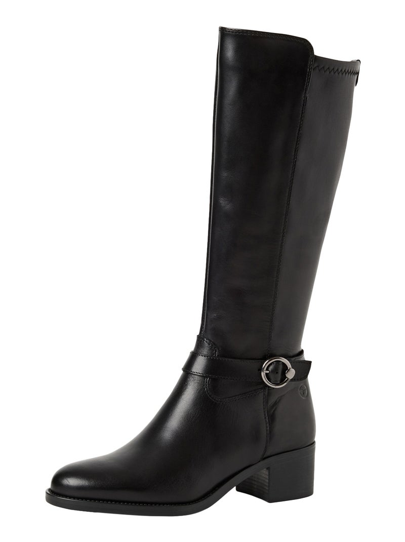 Botte à Talon Cuir Tamaris Noir - Kiabi