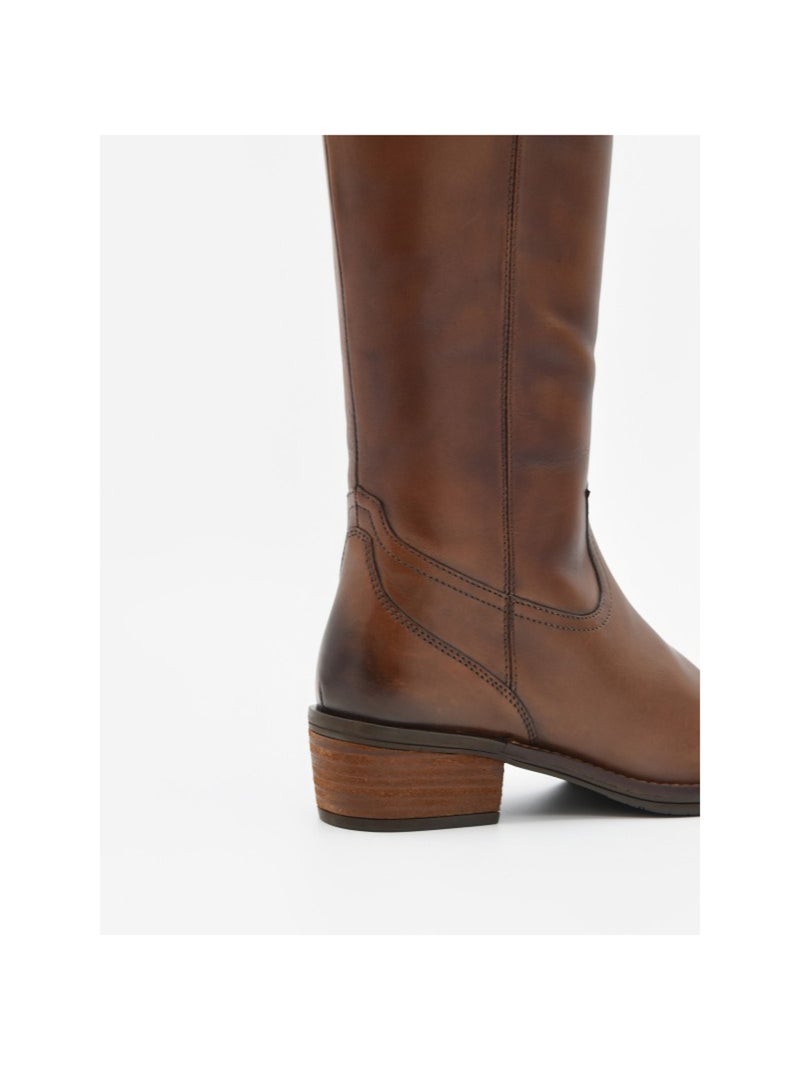 Botte à Talons Cuir Naturel Purapiel Marron - Kiabi